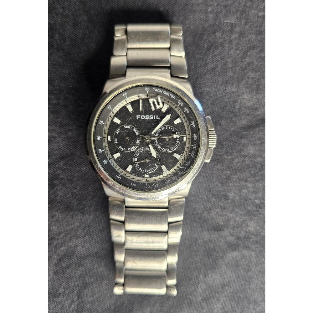 FOSSIL Arkitekt FS 4125 Men's Analog WristWATCH Calendar Stainless Steel As Is